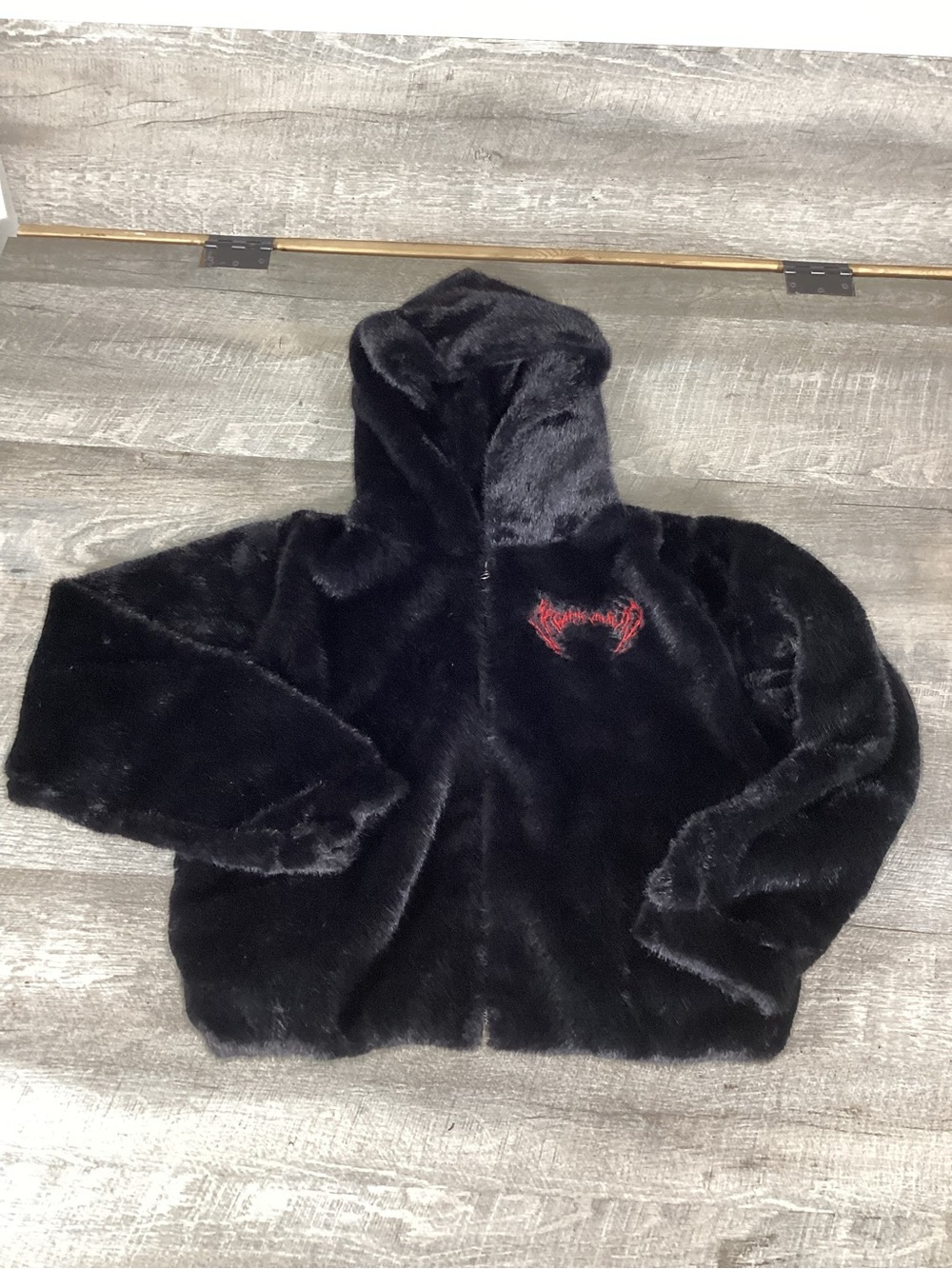 Breathe Divinity Women’s fuzzy Hooded Jacket Black Goth Size M nightmare New